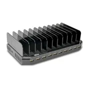 USB stanica za punjenje s prostorom za pohranu, izlaz 10x 12V, 8A, 96W, Schuko kabel za napajanje