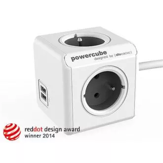 Produžna utičnica. PowerCube EXTENDED USB, sivi, 4 čvorišta, 2x USB, kabel 1,5 m