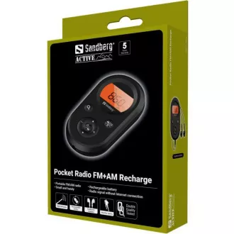 Sandberg džepni FM+AM radio Recharge, punjiva baterija, zaslon, crna Sandberg džepni FM+AM radio Recharge, punjiva baterija, zaslon, crna
