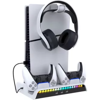 iPega P5S006 višenamjensko RGB postolje za punjenje s hlađenjem za PS5 Slim White