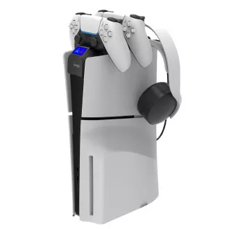iPega P5S016 Dual Charger Dock s držačem slušalica i kontrolerom za PS5 Slim White iPega P5S016 Dual Charger Dock s držačem slušalica i kontrolerom za PS5 Slim White
