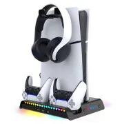 iPega P5S006 višenamjensko RGB postolje za punjenje s hlađenjem za PS5 Slim crna