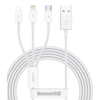Baseus CAMLTYS-02 vrhunski podatkovni kabel za brzo punjenje 3u1 USB-C, Lightning, MicroUSB 1,5 m bijeli