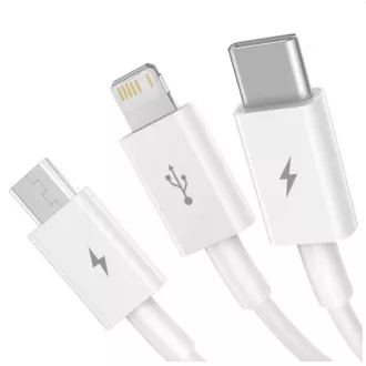 Baseus CAMLTYS-02 vrhunski podatkovni kabel za brzo punjenje 3u1 USB-C, Lightning, MicroUSB 1,5 m bijeli