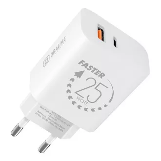 OBAL:ME Putni punjač USB-A + USB-C 25W Bijeli
