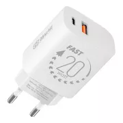 OBAL:ME Putni punjač USB-A + USB-C 20W Bijeli