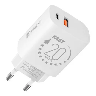 OBAL:ME Putni punjač USB-A + USB-C 20W Bijeli