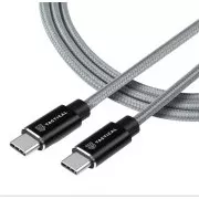 Taktički brzi aramidni kabel USB-C/USB-C 100W 20V/5A 0,3m sivi