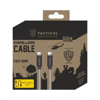 Taktički brzi aramidni kabel USB-C/USB-C 100W 20V/5A 0,3m sivi