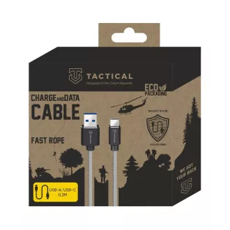 Taktički brzi aramidni kabel USB-A/USB-C 0,3 m sivi