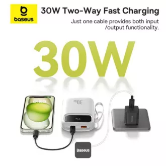 Baseus power bank Qpow 10000mAh 30W bijeli s USB-C kabelom Baseus power bank Qpow 10000mAh 30W bijeli s USB-C kabelom