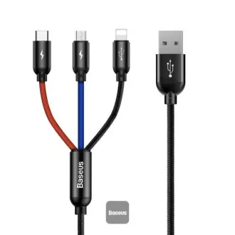 Baseus podatkovni kabel 3u1 microUSB+Lightning+USB-C 1.2m 3.5A
