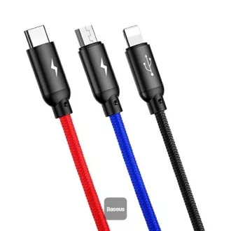 Baseus podatkovni kabel 3u1 microUSB+Lightning+USB-C 1.2m 3.5A