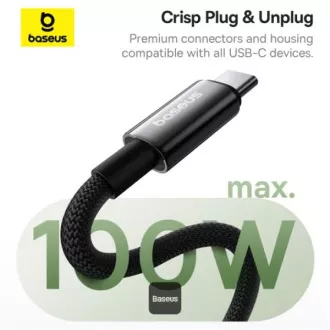 Baseus podatkovni magnetski kabel Tungsten Gold USB-C/USB-C 1m 100W crni