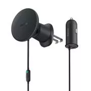Baseus magnetni držač za ventilacijsku rešetku s USB-A punjačem 15W+25W crni