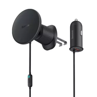 Baseus magnetni držač za ventilacijsku rešetku s USB-A punjačem 15W+25W crni