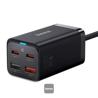 Baseus brzi punjač za mrežu GaN3 Pro, 2x USB-C, 2x USB 65W crni