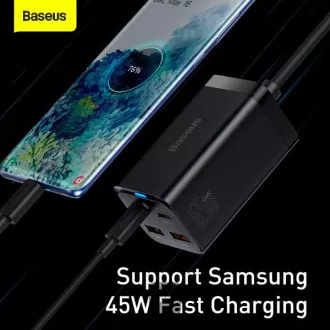 Baseus brzi punjač za mrežu GaN3 Pro, 2x USB-C, 2x USB 65W crni