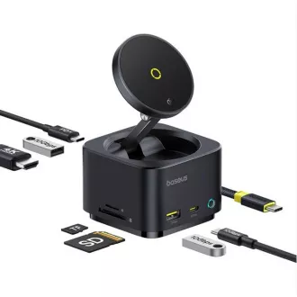 Baseus MagPro 7-u-1 stanica za punjenje s bežičnim punjenjem od 15 W, kosmičko crna Baseus MagPro 7-u-1 stanica za punjenje s bežičnim punjenjem od 15 W, kosmičko crna
