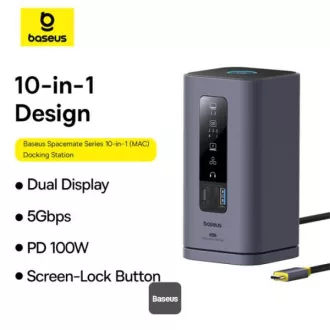 Baseus Spacemate 10v1 priključna stanica (USB-C PD 100W, USB-C, 2x USB-A, 2x HDMI) siva Baseus Spacemate 10v1 priključna stanica (USB-C PD 100W, USB-C, 2x USB-A, 2x HDMI) siva
