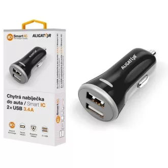 Pametni auto punjač ALIGATOR 3.4A, 2xUSB, smart IC, crni