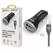 ALIGATOR Pametni auto punjač 3.4A, 2xUSB, smart IC, crni, USB-C kabel