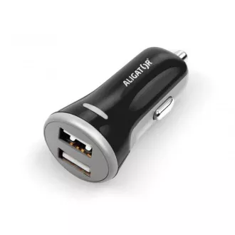 ALIGATOR Pametni auto punjač 3.4A, 2xUSB, smart IC, crni, USB-C kabel