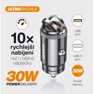 Aligator mini auto punjač Power Delivery 30W, USB-C + USB-A