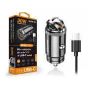 Aligator mini auto punjač Power Delivery 30W, USB-C + USB-A, USB-C/USB-C kabel