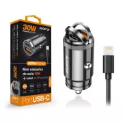 Aligator mini auto punjač Power Delivery 30W, USB-C + USB-A, USB-C kabel za iPhone/iPad