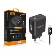 Pametni mrežni punjač ALIGATOR Power Delivery 20W, USB-C kabel za iPhone/iPad, crni