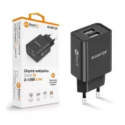 Pametni mrežni punjač ALIGATOR 2.4A, 2xUSB, smart IC, crni