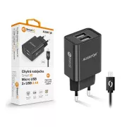 Pametni mrežni punjač ALIGATOR 2.4A, 2xUSB, smart IC, crni, mikro USB kabel