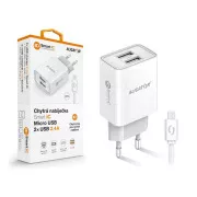Pametni mrežni punjač ALIGATOR 2.4A, 2xUSB, smart IC, bijeli, mikro USB kabel
