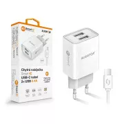 Pametni mrežni punjač ALIGATOR 2.4A, 2xUSB, smart IC, bijeli, USB-C kabel