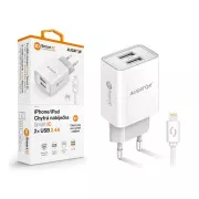 Pametni mrežni punjač ALIGATOR 2.4A, 2xUSB, smart IC, bijeli, USB kabel za iPhone/iPad