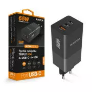 Aligator punjač PD65W, 2USB-C, 1xUSB-A, crni