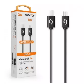 ALIGATOR Data kabel POWER 3A, USB-C/microUSB crni