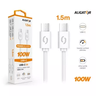 Data kabel ALIGATOR POWER 100W, USB-C/USB-C 5A, 1.5m bijeli