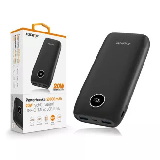 ALIGATOR Powerbank Power Delivery 20W, brzo punjenje, 20.000 mAh, crna