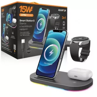Aligator Smart Station S s bežičnim punjenjem 3u1, 15W Aligator Smart Station S s bežičnim punjenjem 3u1, 15W