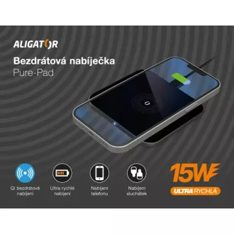 ALIGATOR bežični punjač Aligator Pure-Pad 15W, crni