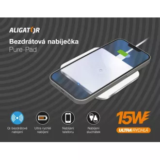 ALIGATOR bežični punjač Aligator Pure-Pad 15W, bijeli ALIGATOR bežični punjač Aligator Pure-Pad 15W, bijeli