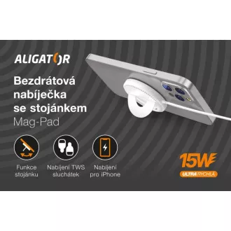 ALIGATOR bežični punjač ALIGATOR Mag-Pad, dizajniran za MagSafe, 15W, bijeli