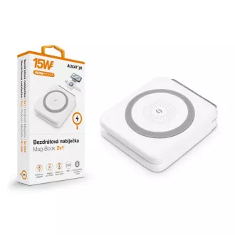 Bežični punjač ALIGATOR Mag-Book 2 u 1, dizajniran za MagSafe i Apple Watch punjenje, 15W, bijeli