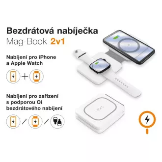 Bežični punjač ALIGATOR Mag-Book 2 u 1, dizajniran za MagSafe i Apple Watch punjenje, 15W, bijeli