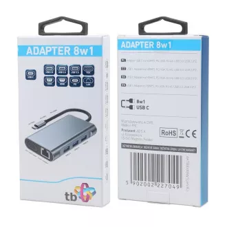 TB Touch USB C 8 u 1 - HDMI 2x, USB, VGA, RJ45, PD