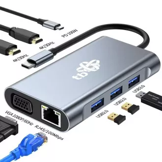 TB Touch USB C 8 u 1 - HDMI 2x, USB, VGA, RJ45, PD