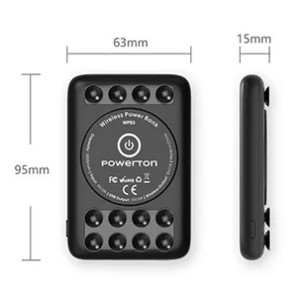 Powerton, power bank s bežičnim punjenjem, Li-Pol, 5V, punjenje telefona/tableta, WBP5, 5000mAh, vakuumske čašice za pričvršćivanje kt Powerton, power bank s bežičnim punjenjem, Li-Pol, 5V, punjenje telefona/tableta, WBP5, 5000mAh, vakuumske čašice za pričvršćivanje kt