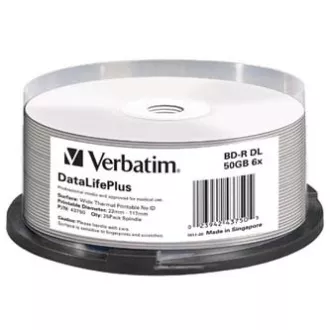 Verbatim BD-R, DL+ Wide Thermal Printable No Id Surface Hard Coat, 50GB, osovina, 43750, 6x, 25-pack, za arhiviranje podataka